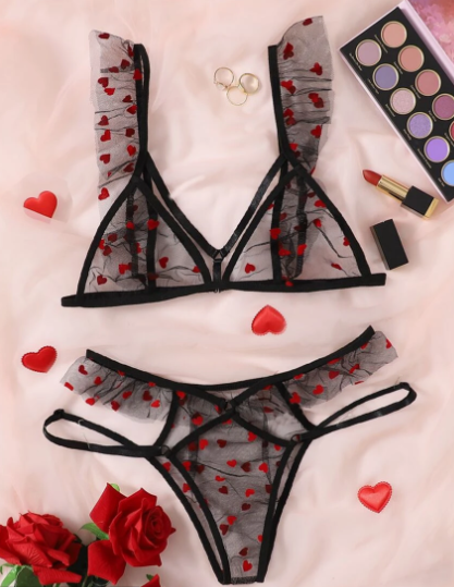 Conjunto de lencería estampado de corazón