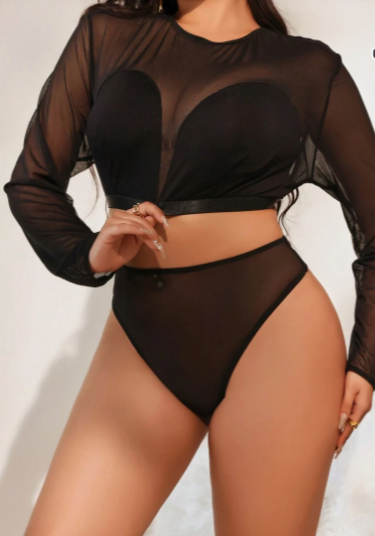 Conjunto de lencería de malla con manga