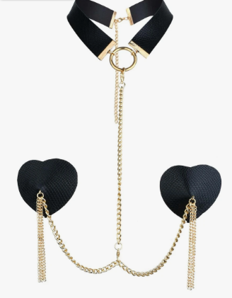 Cubierta de pezón vinculado con cadena con gargantilla NEGRO