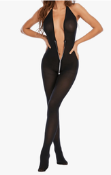 Bodystocking de lencería con cuello en V con cremallera